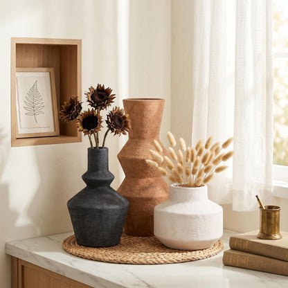 DREAMLOOM Ceramic Vase Set of 3, Modern Rustic Flower Vases for Pampas Grass, Dried & Fresh Flowers, Farmhouse Home Decor Vase for Living Room Bedroom Kitchen Shelf Centerpiece, Classic