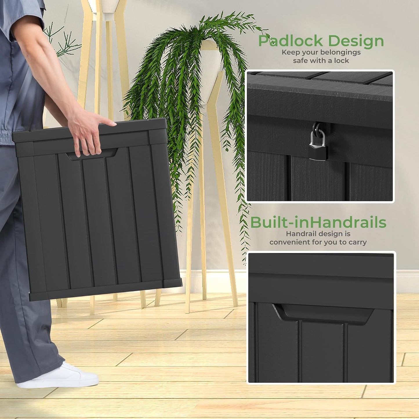 EasyUp 35 Gallon Outdoor Storage Box, Outdoor Deck Boxes for Garden Tools Equipment,Cushions and Patio Storage,Lockable and Resin,Easy to Install(Black)