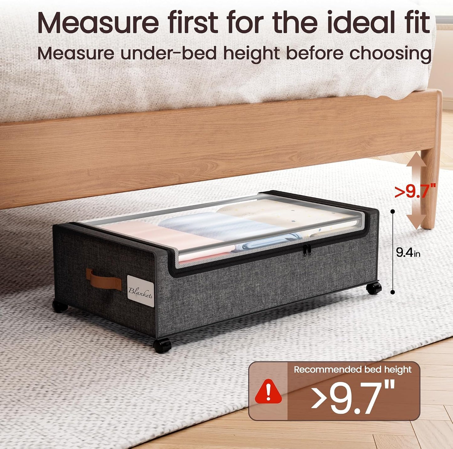 Yecaye Under Bed Storage with Wheels, 2 Pack Under Bed Storage Containers, 60L Underbed Shoe Storage with Clear Window & Label, Rolling Under Bed Metal Drawer for Clothes, Shoes, Books, Blankets