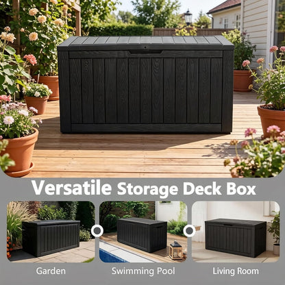 Outdoor Storage Box, 31 Gallon Resin Deck Boxes Outdoor Waterproof For Patio Furniture, Garden Tools, Pool Supplies, Lockable And UV Resistant (Rattan Gray)