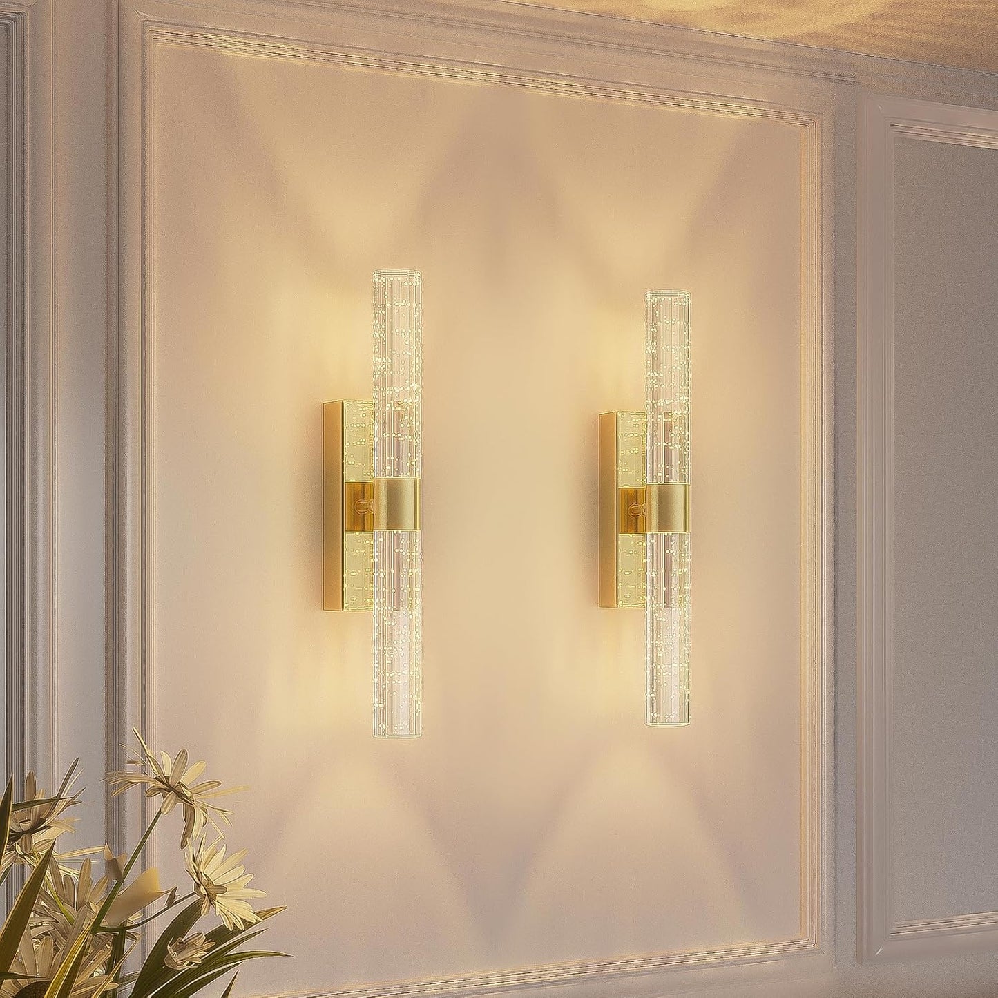 camuucci Battery Operated Wall Sconces Set of 2 Rechargeable Battery Powered Wall Light with 12000mAh Not Hardwired Dimmable Wall Lamp Fixtures for Bedroom Living Room Gold 15.3 Inches
