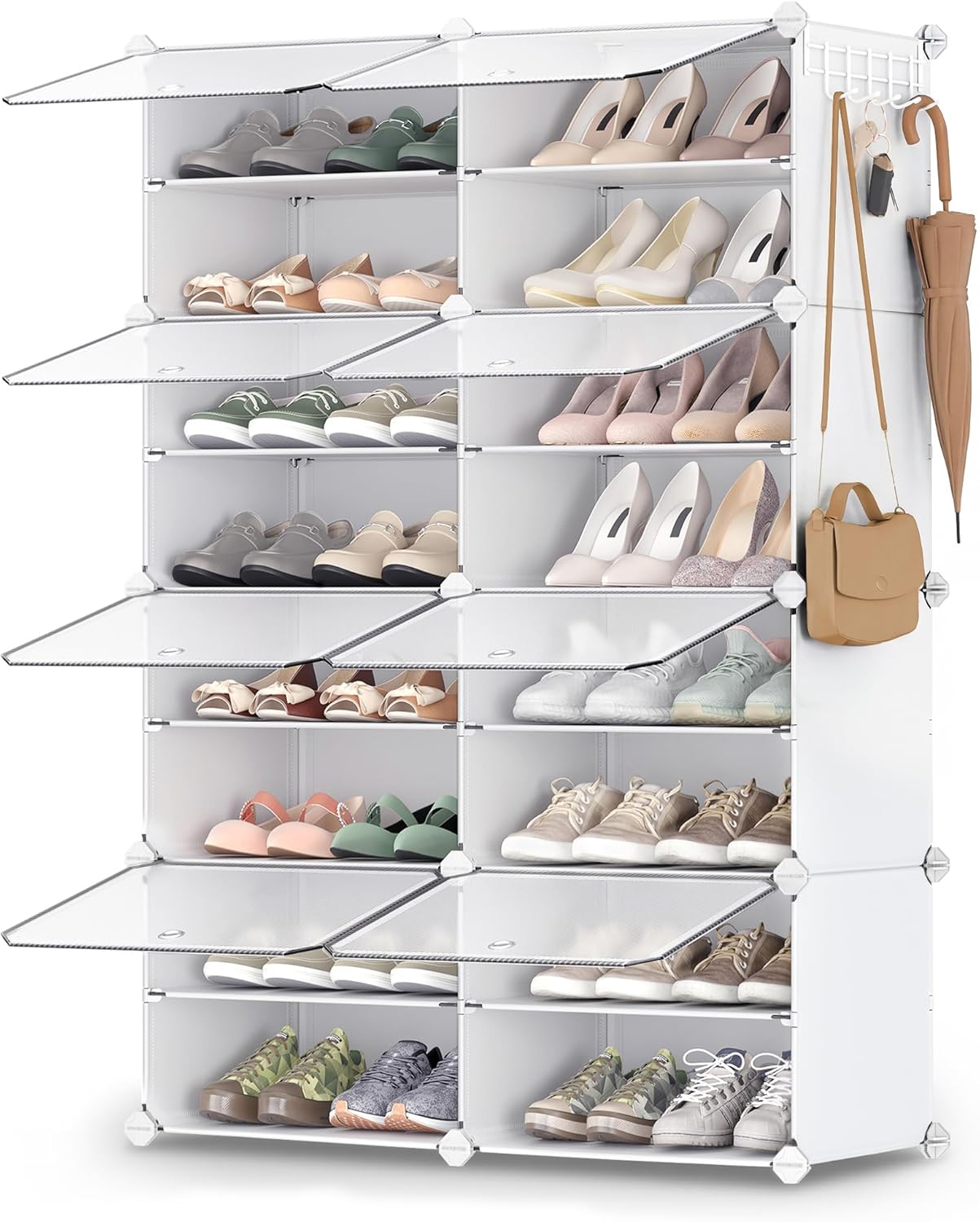 SONGMICS Shoe Rack Organizer, 8-Tier Shoe Storage Cabinet for Closet and Entryway, Holds 32 Pairs of Shoes, Adjustable, Cloud White and Transparent ULPC034W01