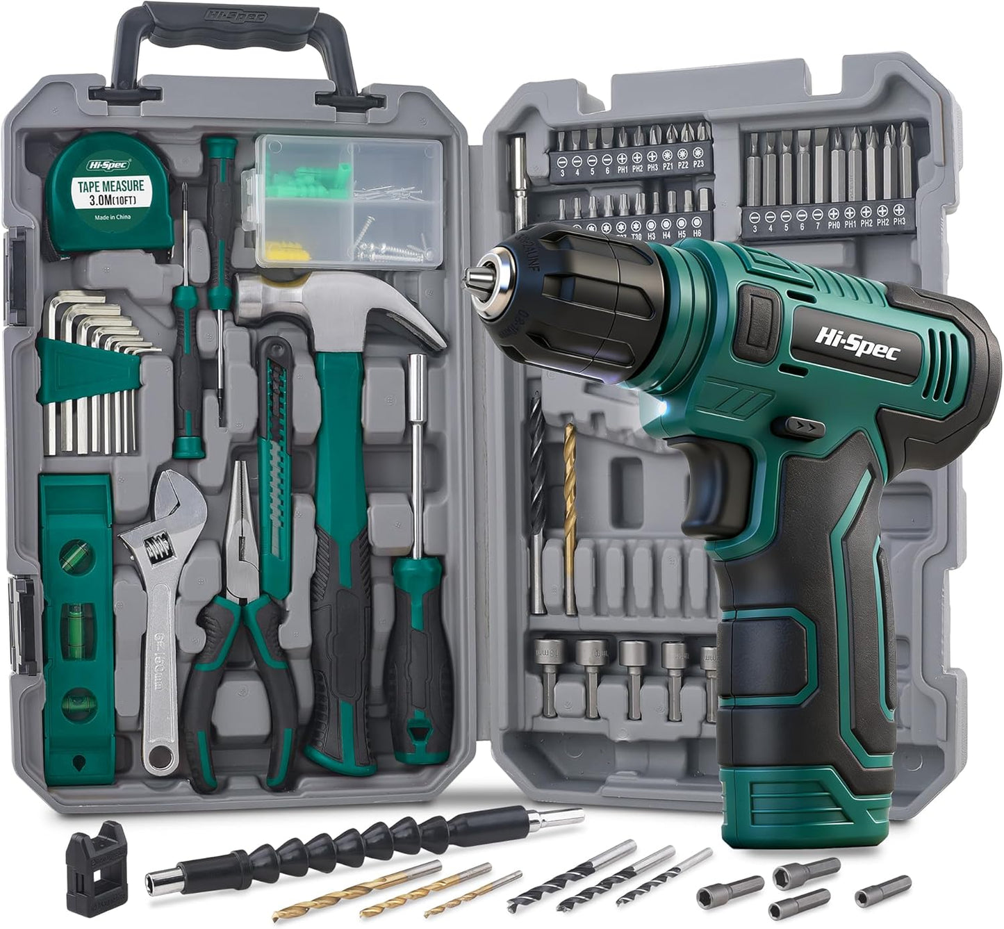 Hi-Spec Pink Tool Set with 8V Drill Set. Complete Cordless & Rechargeable USB Electric Drill Driver Kit for Women, Home DIY Repair & Maintenance, in a Compact Toolbox.