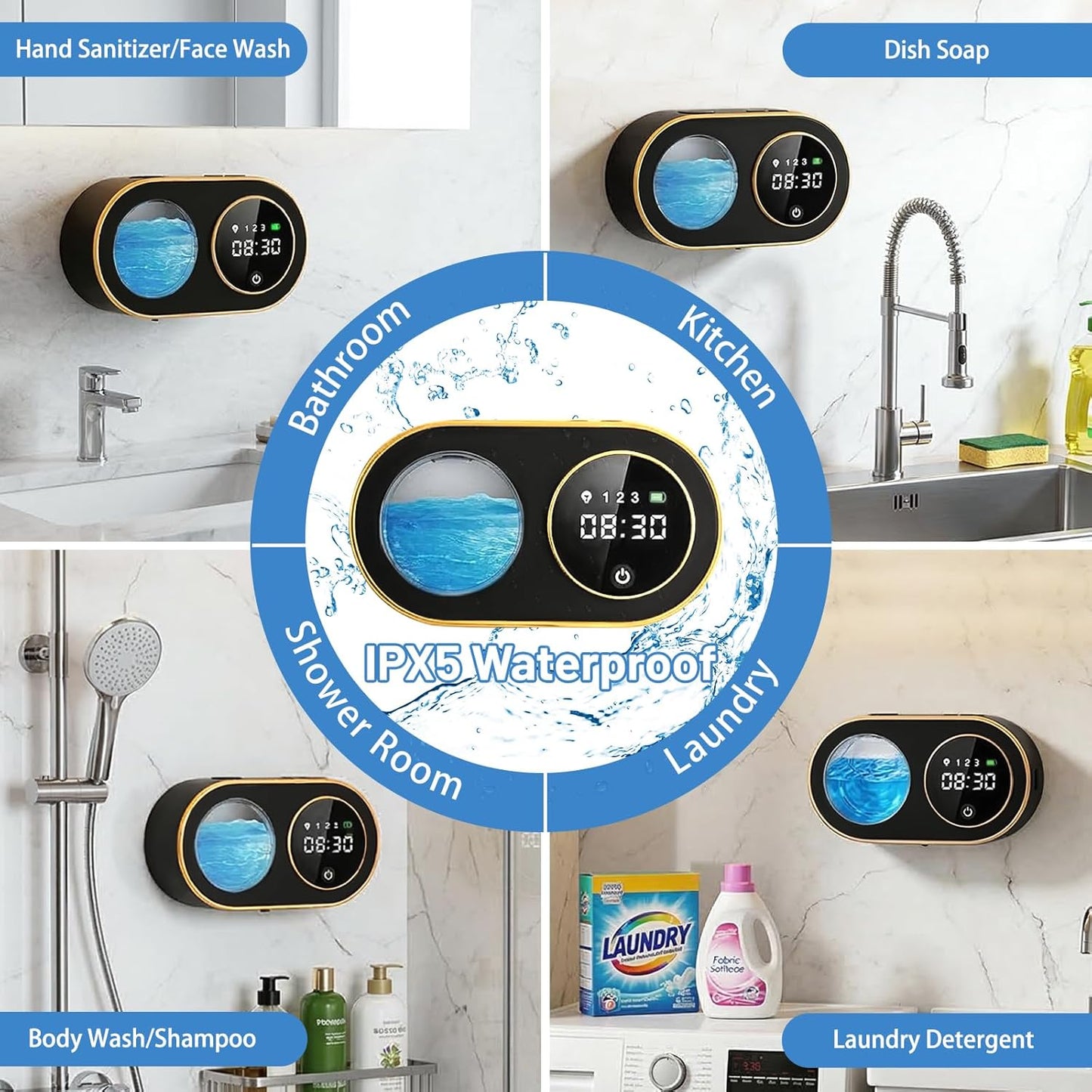 Automatic Soap Dispenser, 320ML Touchless Smart Hand Soap Dispenser, 3 Adjustable Soap Levels, Rechargeable Wall Mounted Electric Foam Soap Dispenser for Bathroom Kitchen Office (White - T1)