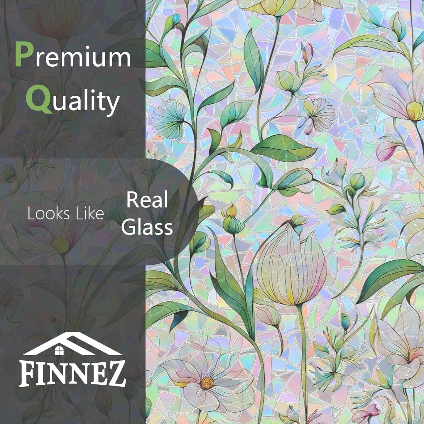Finnez Window Privacy Film 3D Static Cling Window Film, No Glue Heat Control & 96% UV Blocking for Home Office, Decorative Frosted Glass Cover 17.5 Inch x 6.5 Feet