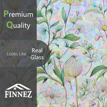 Finnez Window Privacy Film 3D Static Cling Window Film, No Glue Heat Control & 96% UV Blocking for Home Office, Decorative Frosted Glass Cover 17.5 Inch x 6.5 Feet