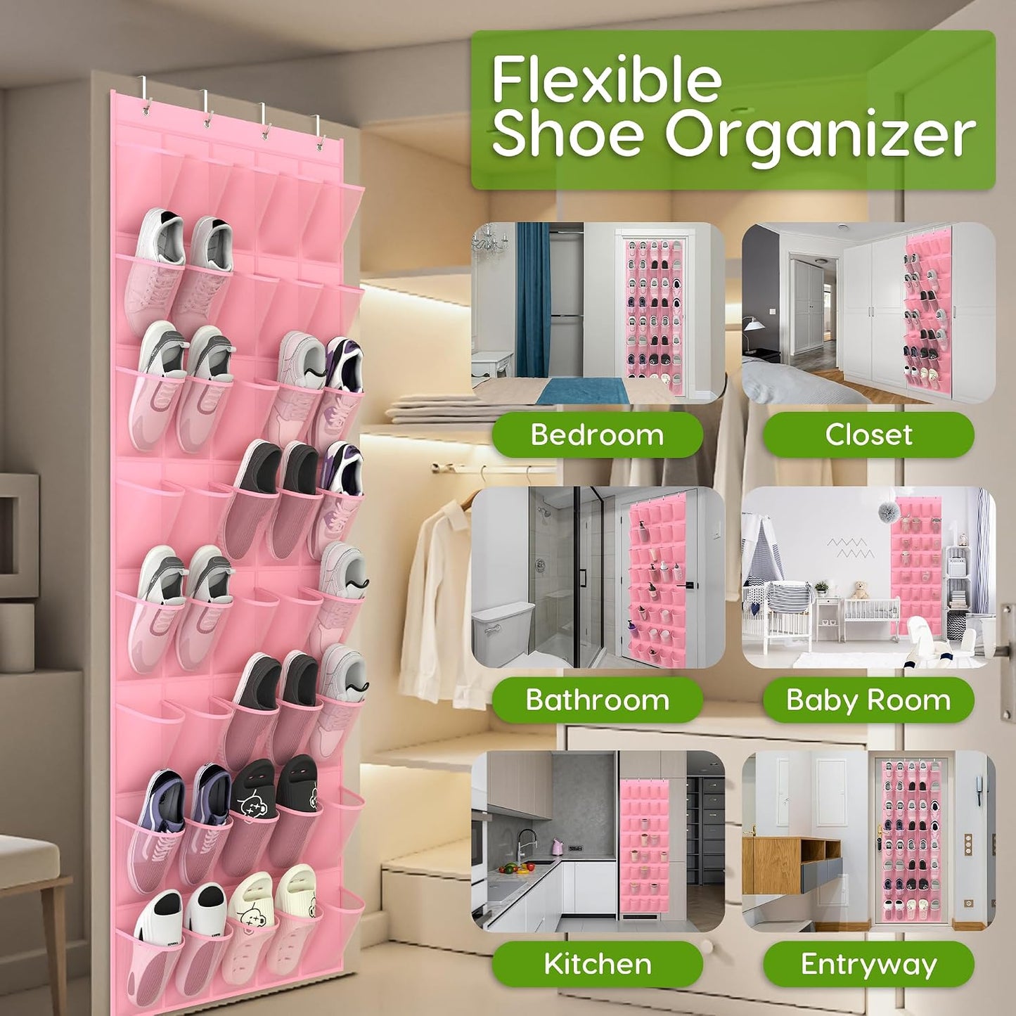 Over the Door Shoe Organizer with 40 Large Breathable Mesh Pockets, Space Saving Shoe Holder, Hanging Shoe Rack for Entryway Bedroom Closet Storage (White, 40 Pockets)