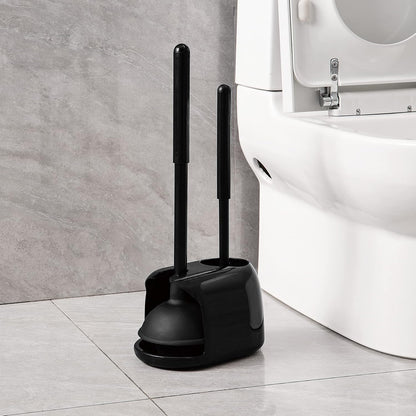 Eyliden Toilet Plunger and Brush Set, 2-in-1 Compact Holder | Unclogs Toilets, Deep Cleans Bowls, Nylon Bristles, Rubber Cup, Durable Plastic Caddy, Space-Saver, Bathroom Cleaning Tools