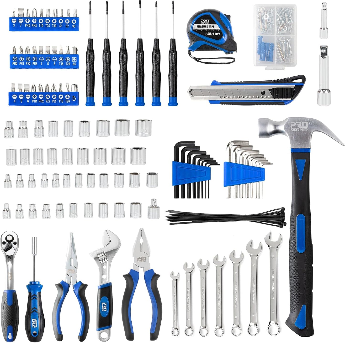 Prostormer Mechanic Tool Set – 219 Piece Basic Tool Kit for Home Repair & Auto Car Maintenance, General Household Tool Set with Aluminium Tool Box