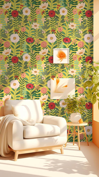 HAOKHOME Floral Peel and Stick Wallpaper Boho Vintage Wall Paper Removable for Bathroom Nursery Beige/Pink/Red Contact Paper 17.3in x 9.8ft