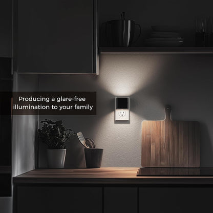 L LOHAS LED Motion Sensor Night Light, [2-Pack] Plug in Night Light with Motion Sensor and Dusk to Dawn Sensor, Brightness Adjustable, 3000K Soft White Nightlight for Bathroom Hallway Kitchen