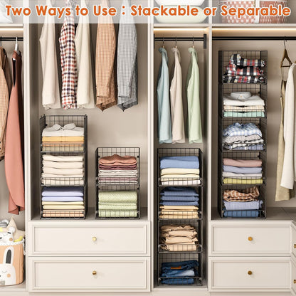 Yociyoga 4-Tier Stackable Closet Organizers and Storage Shelves, Foldable Closet Shelf Organizer, Black(Patent Protection)(Patent No. 30022416)