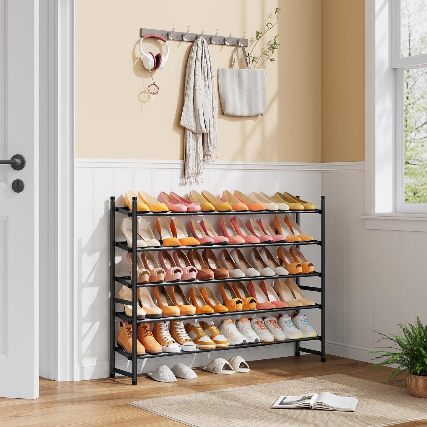 Tajsoon Expandable Shoe Rack for Closet 3 Tier, 28“-41“Adjustable & Stackable Shoe Shelf Storage, Metal Shoe Rack Organizer for Front Door Entrance, Closet, Garage, Entryway, Black