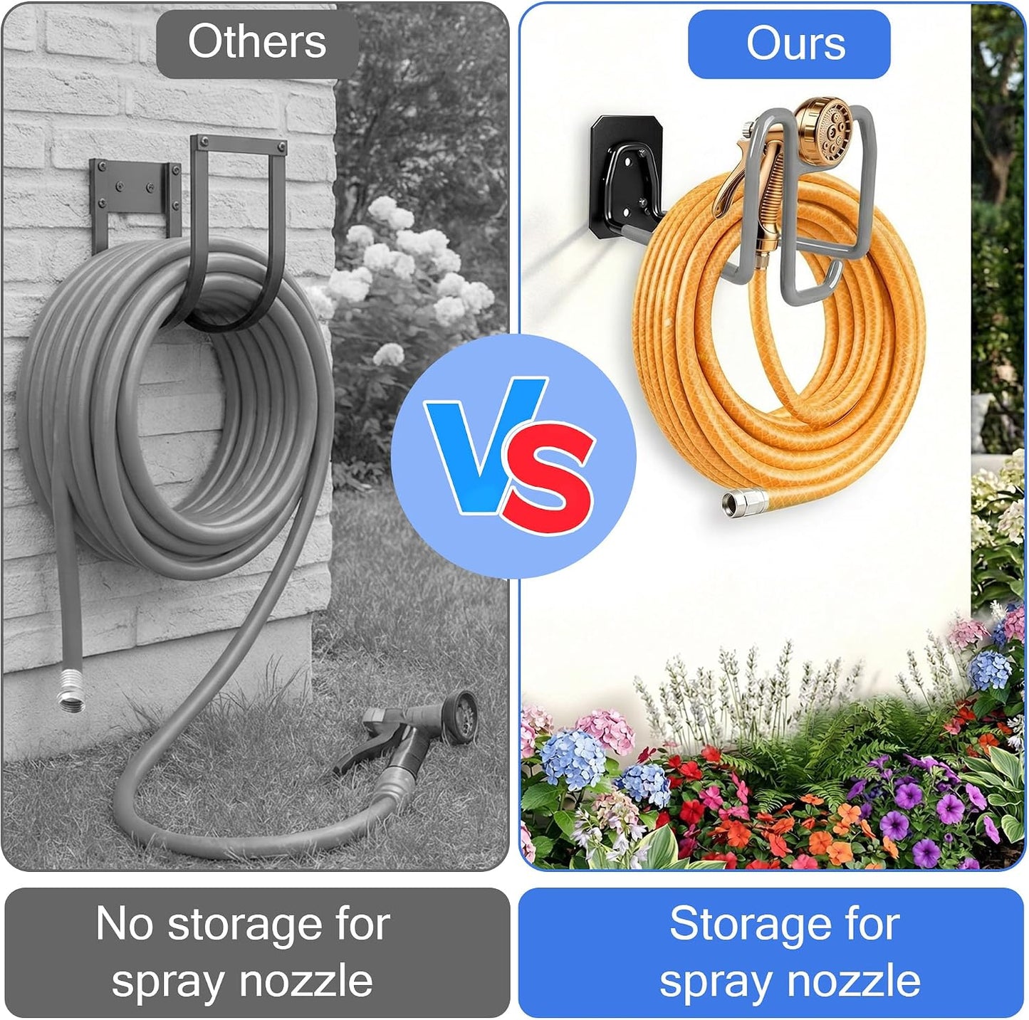 Garden Hose Holder Wall Mount Water Hose Holders for Outside | Metal Hose Hanger with Hook Heavy Duty Garden Hose Reel for Outside Yard Lawn Storage