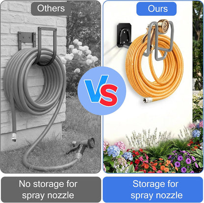 Garden Hose Holder Wall Mount Water Hose Holders for Outside | Metal Hose Hanger with Hook Heavy Duty Garden Hose Reel for Outside Yard Lawn Storage