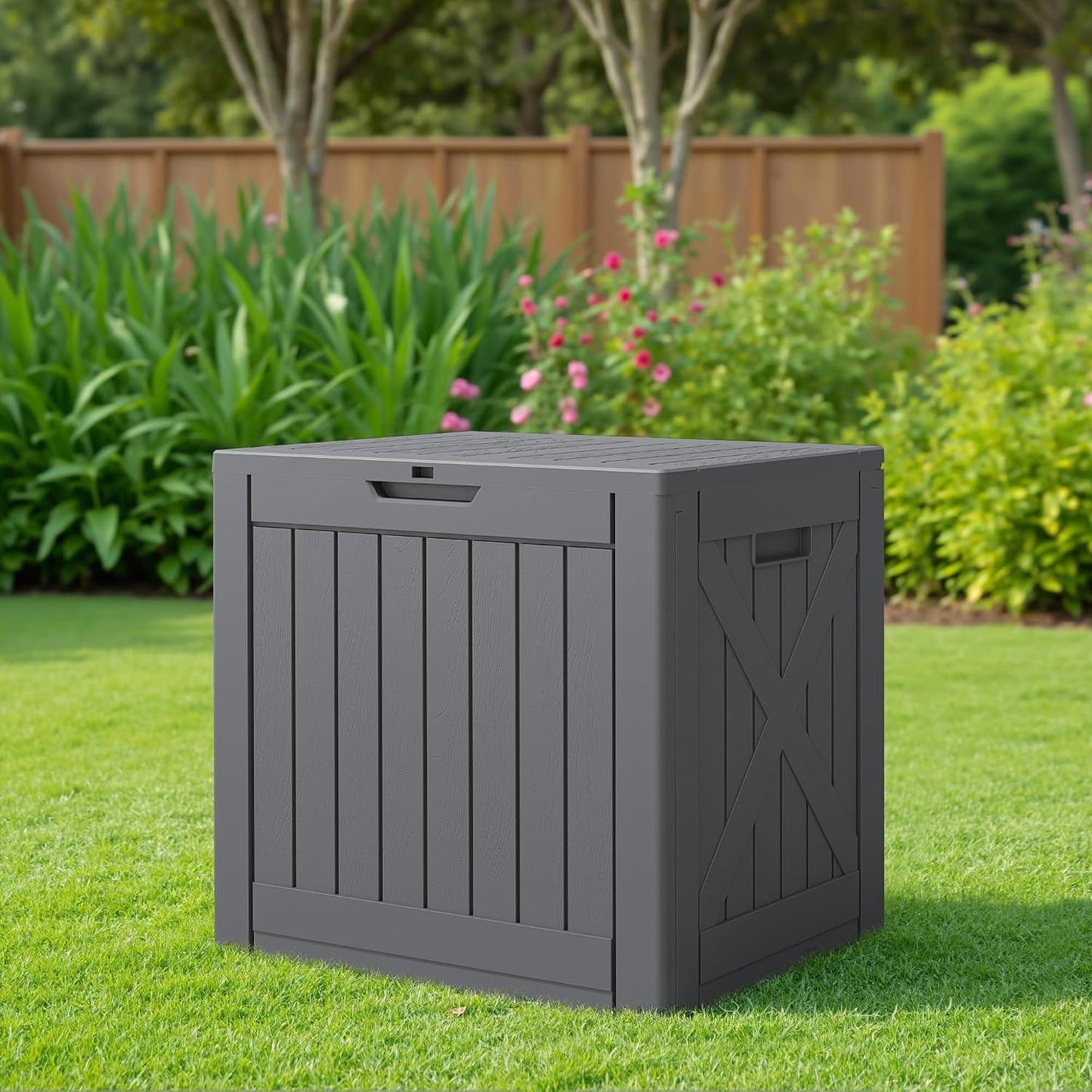 JUMMICO 31 Gallon Resin Deck Box Waterproof Indoor Outdoor Storage Boxes for Patio Furniture Cushions and Garden Tools (Brown)