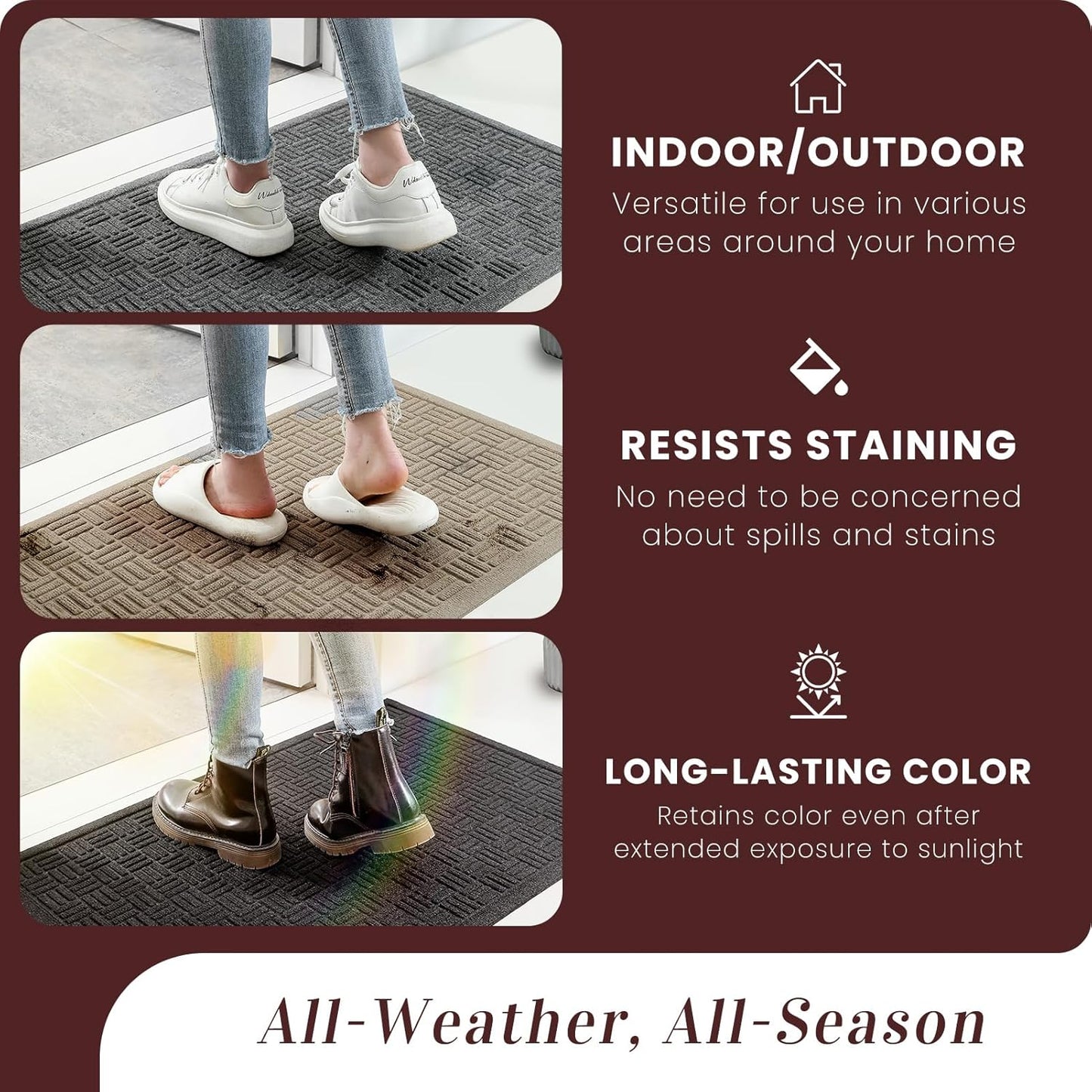 Mibao Front Door Mat, Heavy Duty Durable Welcome Mat for Outdoor Indoor, Dirt Trapper Waterproof Super Absorbent Door Mat for Entryway Outside Patio Porch, 29.5" x 17", Grey