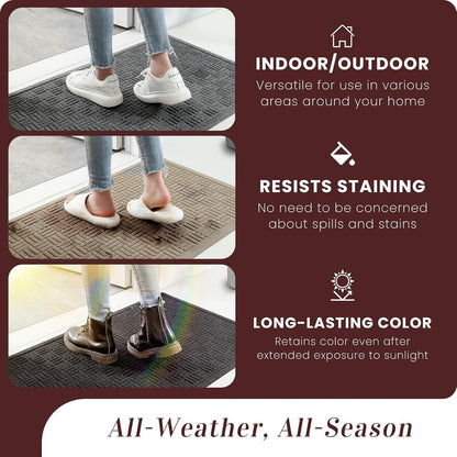 Mibao Front Door Mat, Heavy Duty Durable Welcome Mat for Outdoor Indoor, Dirt Trapper Waterproof Super Absorbent Door Mat for Entryway Outside Patio Porch, 29.5" x 17", Grey
