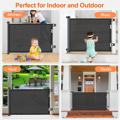 71 inch Retractable Baby Gates, EZIGO Extra Wide Baby Gate for Large Opening Extra Long Mesh Gate for Kids or Pet Dog Gate Child Safety Gate for Stairs Hallways Doorway Indoor Outdoor, Gray