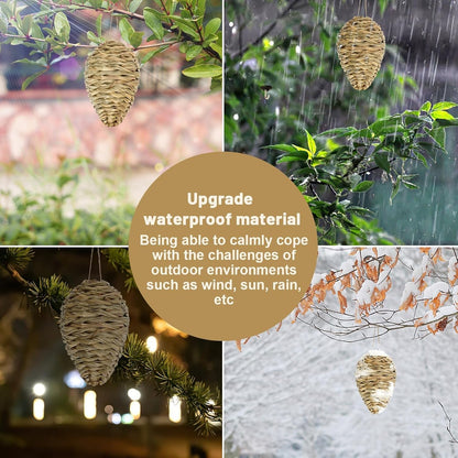 DECYOOL 2 Pack Fake Wasp Nest Decoy, Woven Reed Wasp Hornet Decoys | Hornet Deterrent Artificial Hanging Wasp Hornets Hive for Outdoor Patio Garden and Eave Wasp Yellow Jacket Hornets Protection
