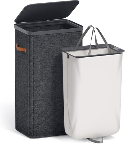 Sorbus Laundry Hamper with Lid - Collapsible 3-Compartment Fabric Laundry Basket with Handles and Removable Laundry Bag – 50 Gallon (190 L) Dirty Clothes Hamper for Bedroom, bathroom and dorm (Beige)