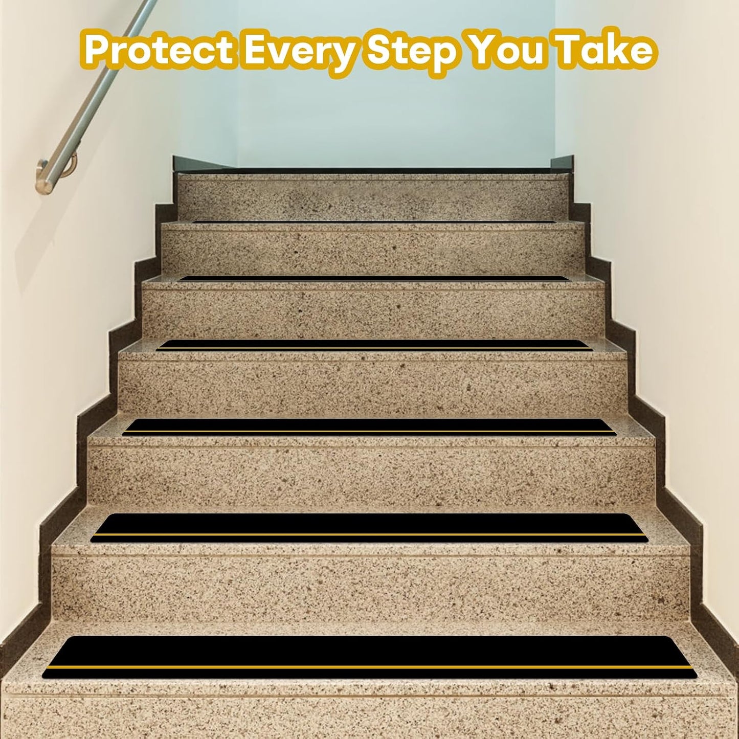 10 Pack 6” x 30” Anti Slip Traction Treads with Glow in The Dark Stripe, Outdoor Waterproof Non Skid Pre-Cut Tape with Roller, High Traction Friction Abrasive Adhesive for Stairs Step