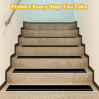 10 Pack 6” x 30” Anti Slip Traction Treads with Glow in The Dark Stripe, Outdoor Waterproof Non Skid Pre-Cut Tape with Roller, High Traction Friction Abrasive Adhesive for Stairs Step
