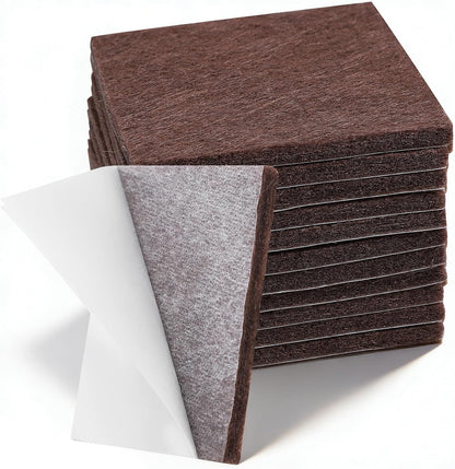 12PCS Furniture Felt Pads, 2 Inch Small Square Furniture Pads Self Adhesive Cuttable Chair Leg Floor Protectors, 50mm Brown Felt Furniture Pads for Hardwood Floors
