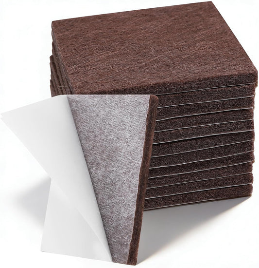 12PCS Furniture Felt Pads, 2 Inch Small Square Furniture Pads Self Adhesive Cuttable Chair Leg Floor Protectors, 50mm Brown Felt Furniture Pads for Hardwood Floors