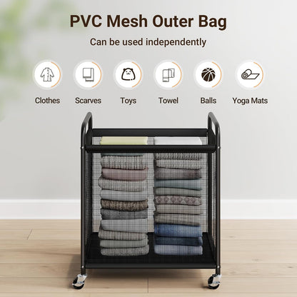 ELYKEN Laundry Hamper 3 Section, 120L Rolling Laundry Sorter with Removable Liner Bag, Laundry Basket with Wheels, Steel Frame with Metal Handle, Clothes Hamper Cart for Laundry Room & Bedroom