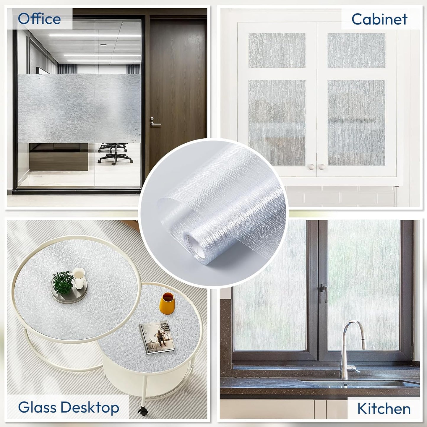 rabbitgoo Window Privacy Film Frosted Glass Film Removable Vinyl Door Coverings UV Blocking Decorative Static Cling Non-Adhesive Window Clings Sticker for Home Decor, 17.5 x 78.7 Inches