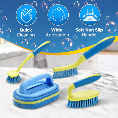 Tile Tub Scrubber Brush with 5 Different Function Cleaning Heads and 51" Extendable Long Handle Non Scratch Shower Scrubber for Cleaning Bathroom Kitchen Toilet Wall Bathtub