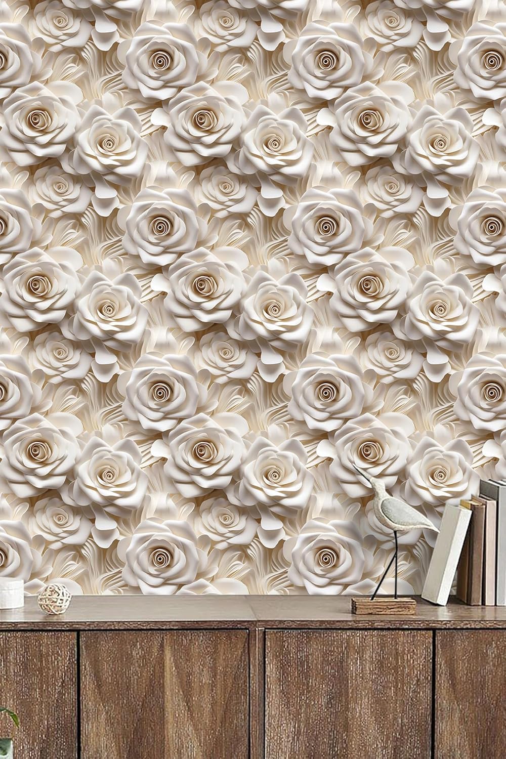 Floral Peel and Stick Wallpaper 3D Effect Interior Wall Décor Contact Paper Self Adhesive Removable Renter Friendly for Bedroom Living Cabinet Room 17.7in x 9.8ft (Not Textured Wallpaper