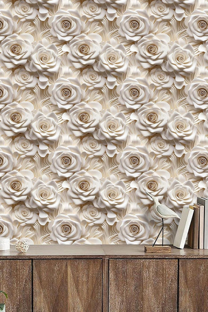 Floral Peel and Stick Wallpaper 3D Effect Interior Wall Décor Contact Paper Self Adhesive Removable Renter Friendly for Bedroom Living Cabinet Room 17.7in x 9.8ft (Not Textured Wallpaper