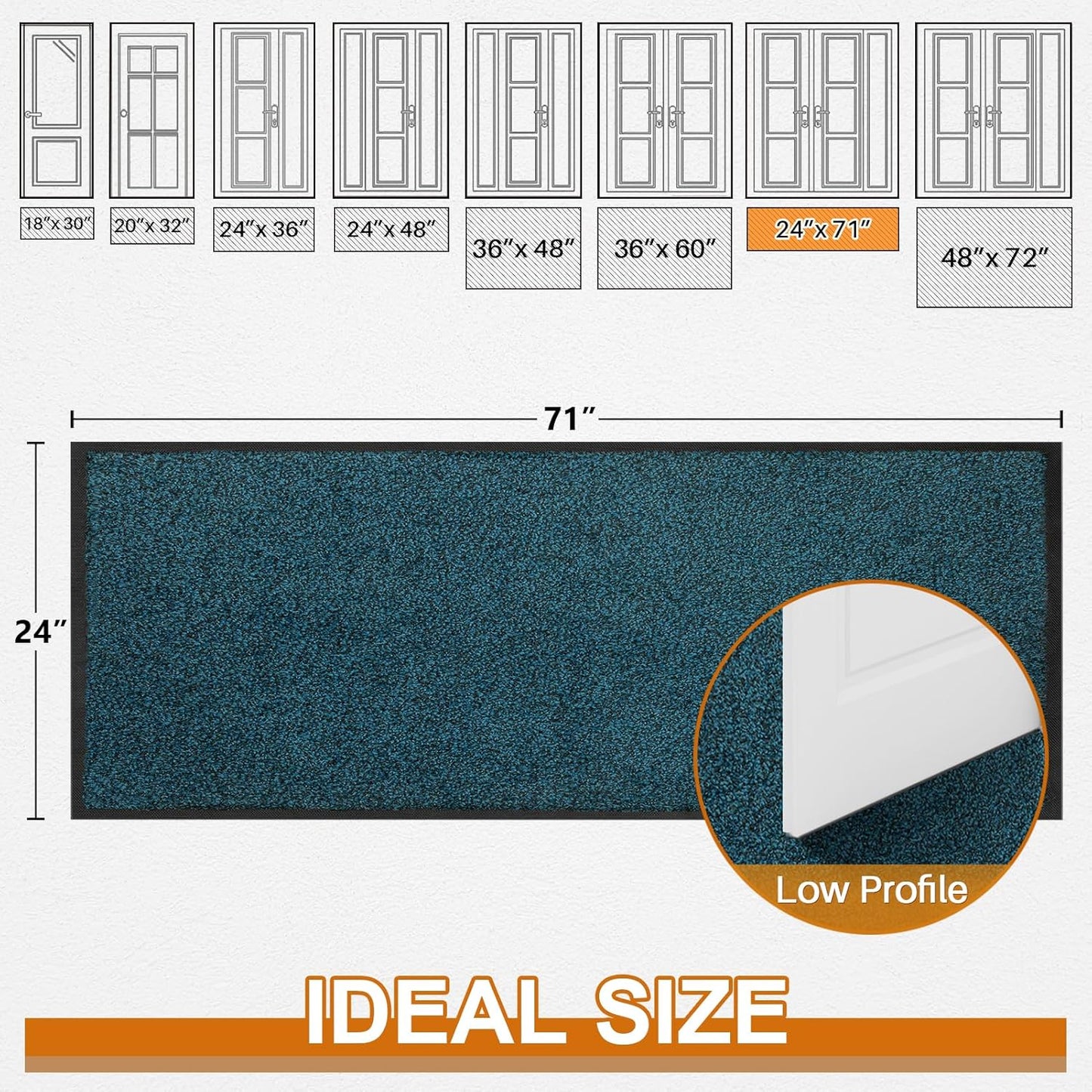 Mibao Front Door Mat, Dirt Trapper Welcome Mat for Outdoor Indoor, Non-Slip Waterproof Doormat, Durable Machine Washable Low Profile Entry Rug for Back Door Outside Patio Porch, 29.5" x 17", Grey