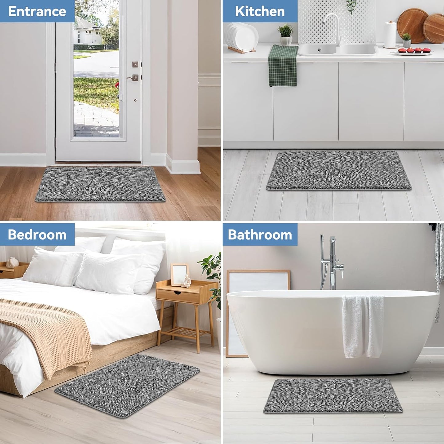 Bcoimo Bathroom Rugs 24x17, Bath Mats for Bathroom Non Slip with Rubber Backing,High Absorbent Microfiber Bath Rugs Quick Drying, Machine Washable, Durable Decor