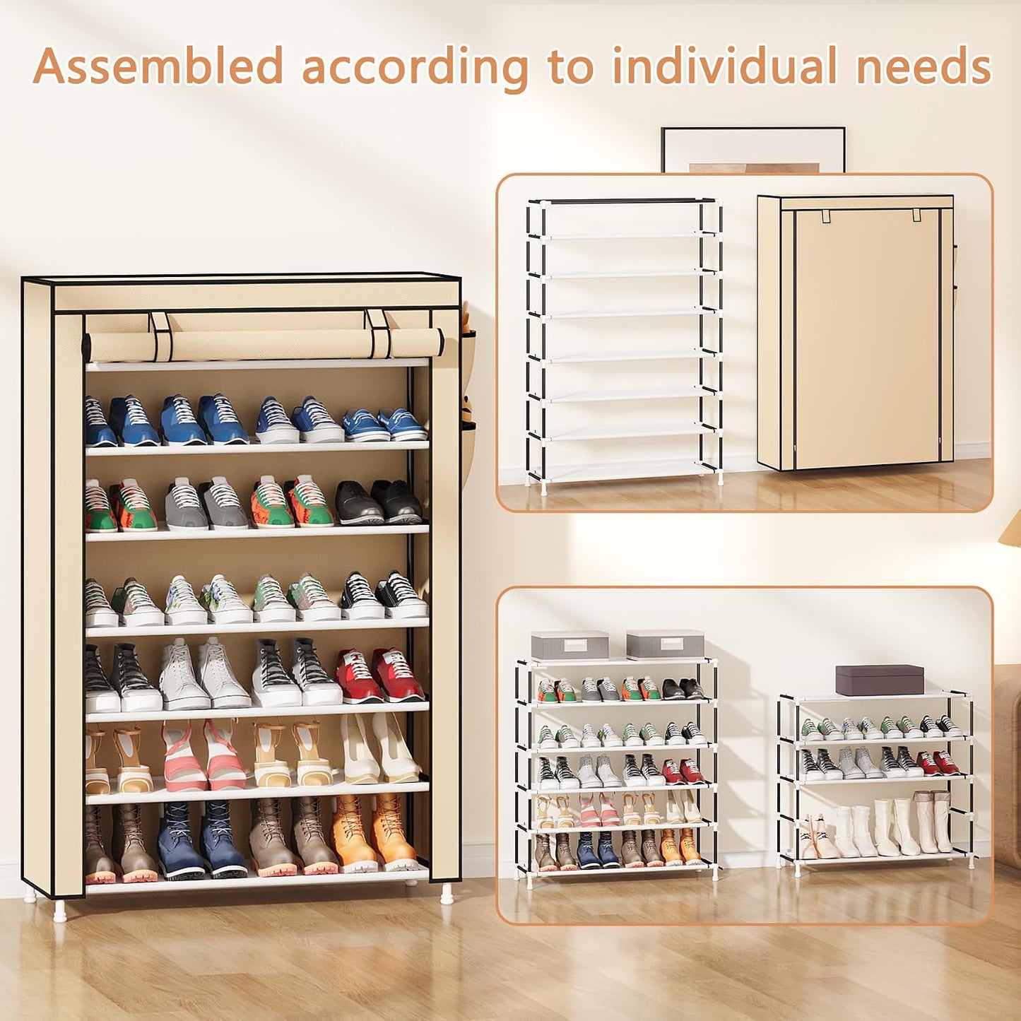 Laiensia 9-Tier Vertical Shoe Rack Organizer, Space Saving Shoe Storage Organizer, Non-Woven Cover Shoe Shelf Holds 36-45 Pairs for Bedroom, Hallway, Closet Entryway, Black