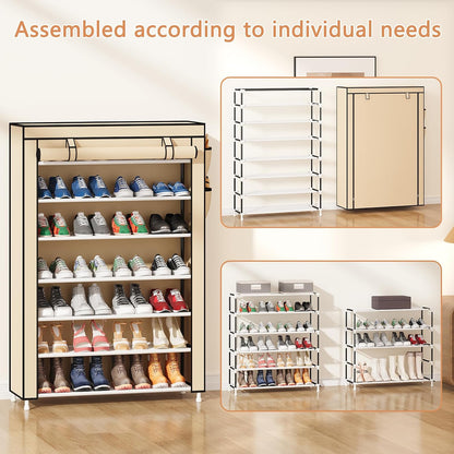 Laiensia 9-Tier Vertical Shoe Rack Organizer, Space Saving Shoe Storage Organizer, Non-Woven Cover Shoe Shelf Holds 36-45 Pairs for Bedroom, Hallway, Closet Entryway, Black