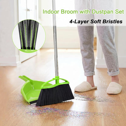 3 Pack Wide Heavy Duty Angle Broom - Stiff Bristle Outdoor Brooms for Sweeping Patio, Garden, Garage, Yard (Black, Yellow, Green)