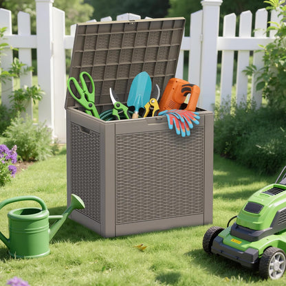 Outdoor Storage Box, 45 Gallon Deck Box with Lockable Lid, Waterproof Resin Storage Bin for Cushions, Garden Tools, Patio Furniture, Grey