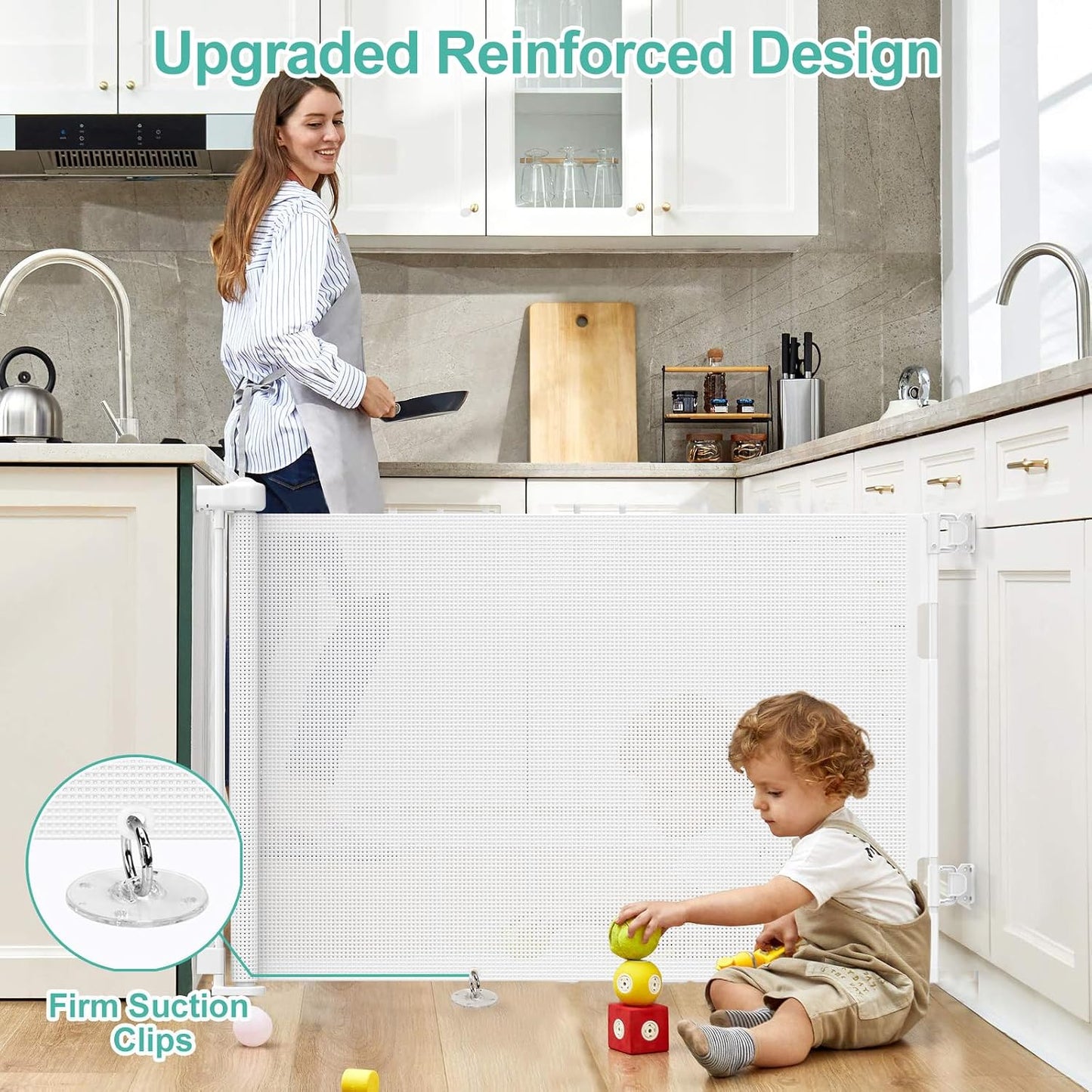 71 inch Retractable Baby Gates, EZIGO Extra Wide Baby Gate for Large Opening Extra Long Mesh Gate for Kids or Pet Dog Gate Child Safety Gate for Stairs Hallways Doorway Indoor Outdoor, Gray