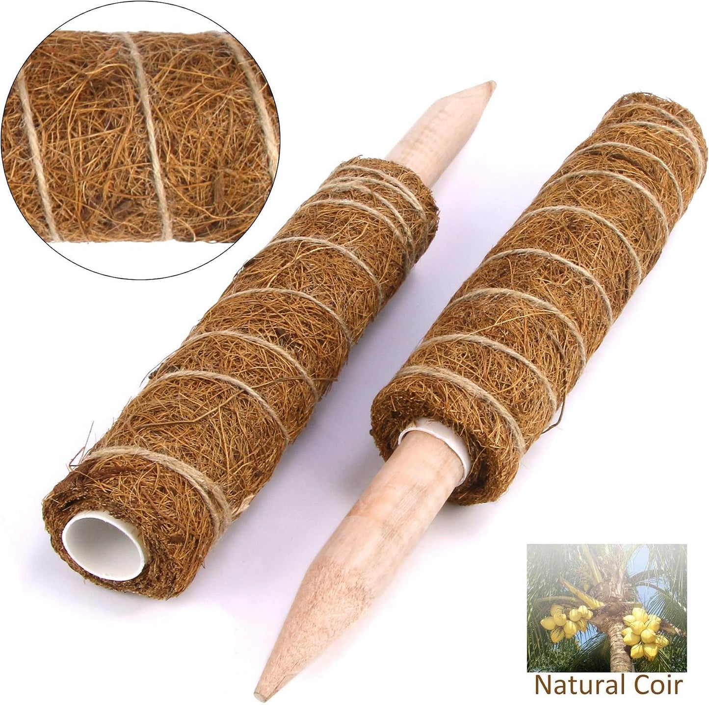 Augshy Moss Pole, 27 Inch Moss Poles - 2Pcs 17 Inch Plant Stakes Moss Sticks for Monstera Indoor Creepers Plant Support Extension Climbing Plants