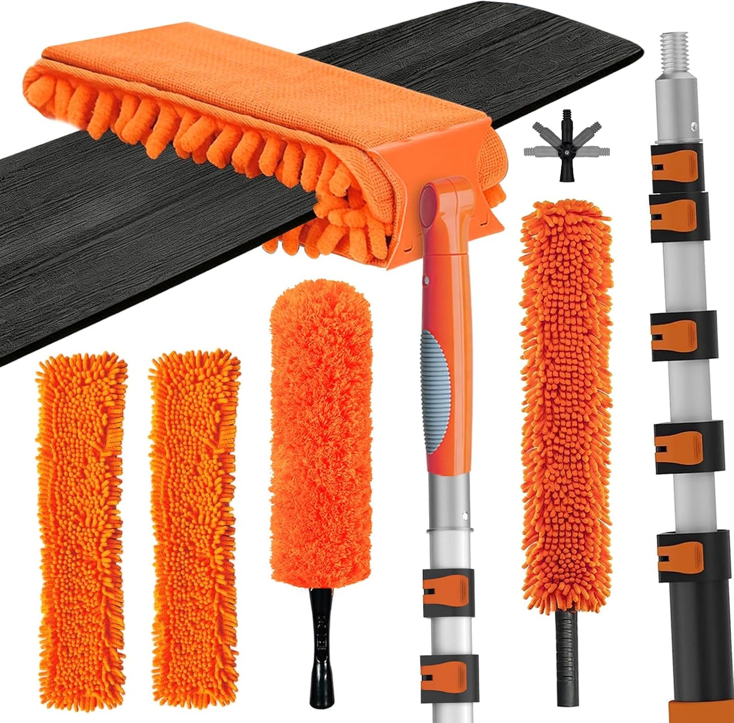 LAANPOLE 26FT Reach Ceiling Fan Cleaner Duster, Fan Blade Cleaner Kit with 5-20FT Extension Pole, Microfiber Duster & Replaceable Cleaning Cloth for Blades, Ceiling, Furniture