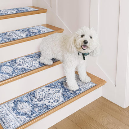 OJIA Stair Treads Non Slip for Wooden Steps Indoor 15PCS Carpet Stair Treads, Rubber Backing Stair Carpet Treads, Residue Free 8"x30" Staircase Step Treads Edging Stair Rugs for Kids & Pets, Gray