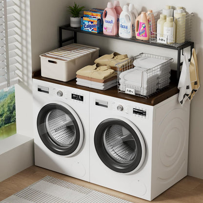 Washer Dryer Countertop with Shelf, Washer Dryer Topper, Solid Wood Washers and Dryers Countertop, 54" Width x 27.5" Depth Laundry Countertop for Laundry Room Organization and Storage, Black