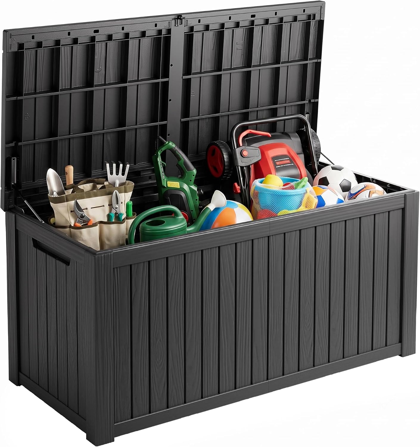 Outdoor Storage Box, 320 Gallon Waterproof Deck Box [Upgraded 3.0], Dual Gas-Spring Ultimate Resin Organizer for King Cushions, Heavy-Duty Lockable Estate Storage Bench, Backyard BBQ, Black