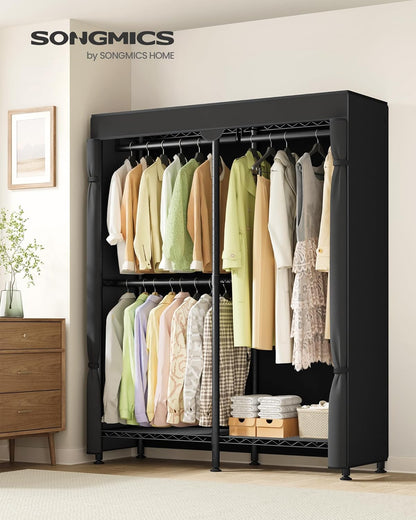SONGMICS Heavy-Duty Clothes Rack, Garment Rack, Portable Closet, 68.7-Inch Wide Clothing Rack with Adjustable Mesh Shelves and Hanging Rails, Ink Black ULGR433B01