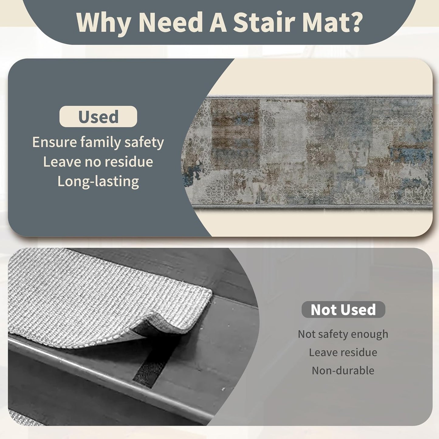 Non-Slip Carpet Stair Treads 15PCS, 8"x30" Peel and Stick Stair Runner for Wooden Steps Indoor, Washable Reusable Adhesive Backing, Pet-Friendly Safety Mats for Kids, Elders, Dogs