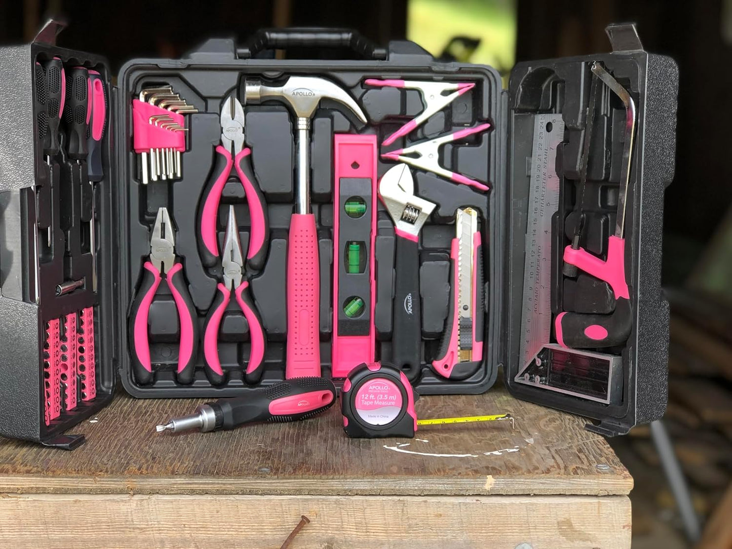 Apollo Tools 71 Piece Complete Household Tool Set with Clamp, Hacksaw, Carpenter Square, Screwdriver and Plier Sets for College, Home Repairs and DIY - Red - DT0204