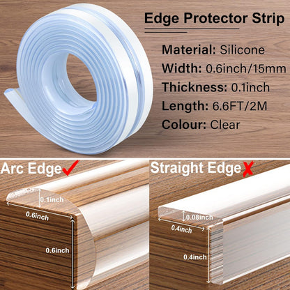 Baby Proofing, 0.6in Edge Protector Strip Clear, Thickened Silicone Soft Corner Protectors with Upgraded Pre-Taped Strong Adhesive, 6.6ft Edge Protectors for Sharp Corners of Cabinets, Tables, Drawers